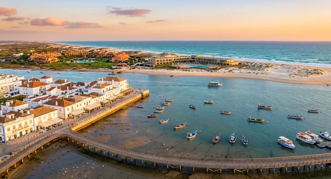 Book cheap-taxis.com private transfers from Faro Airport to Cabanas, a peaceful eastern Algarve resort village famous for its beautiful island beach lagoons.