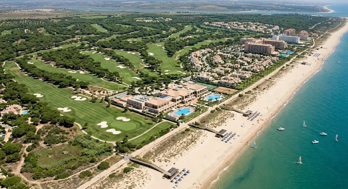 Book cheap-taxis.com private transfers from Faro Airport to Islantilla, a modern Spanish beach resort famous for its vast golden sands and pristine golf courses.