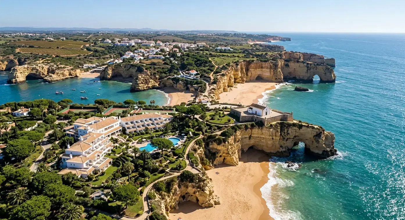 Book cheap-taxis.com private transfers from Faro Airport to Porches, a traditional Algarve village resort famous for its historic pottery, scenic clifftops, and secluded beaches.