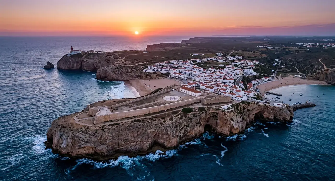 Book cheap-taxis.com private transfers from Faro Airport to Sagres, a dramatic surf resort famous for its towering sea cliffs, historic fortress, and wild Atlantic beaches.