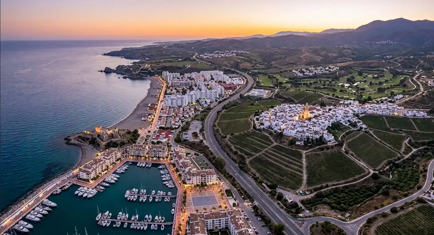 Book cheap-taxis.com private transfers from Malaga Airport to Manilva, a charming coastal resort village famous for its traditional vineyards, historic Roman baths, and beautiful sandy beaches.