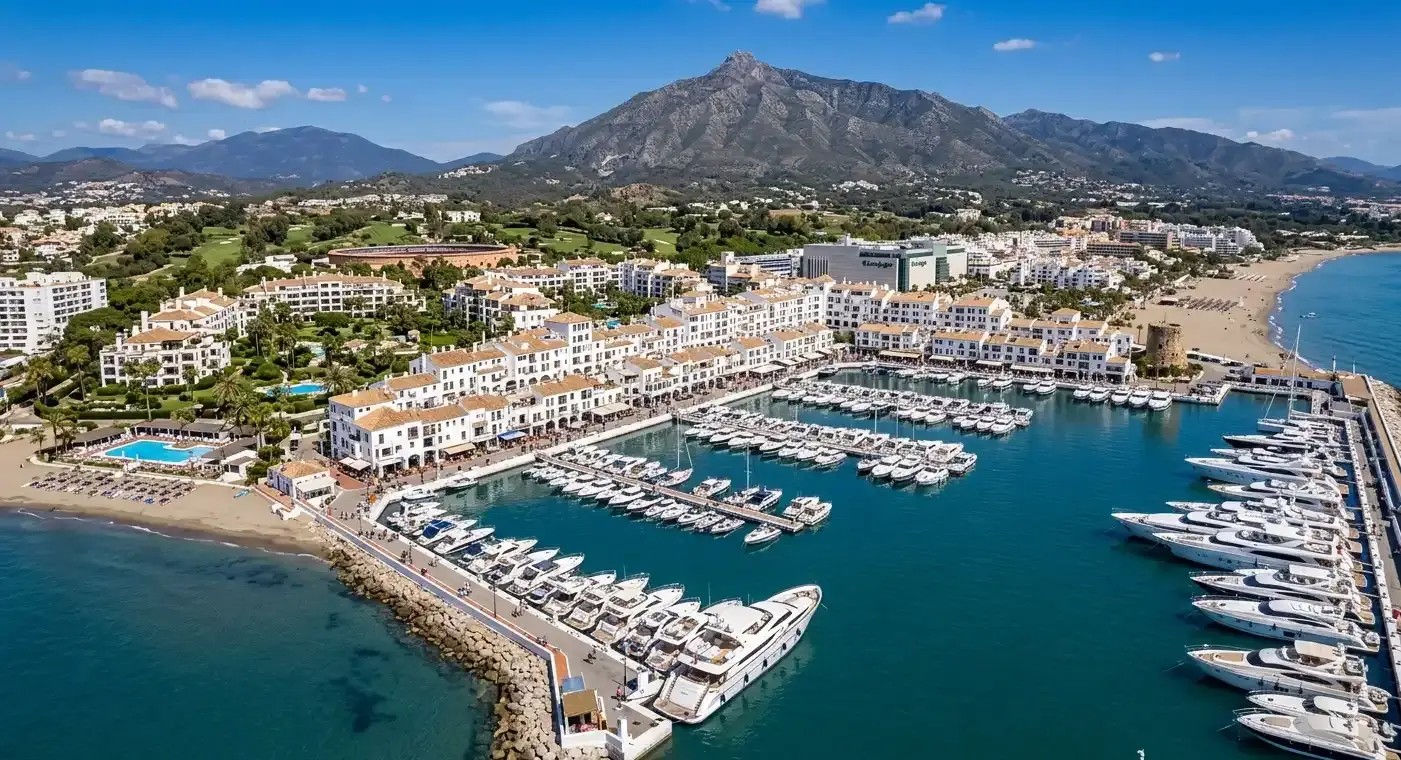 Book cheap-taxis.com private transfers from Malaga Airport to Puerto Banus, a luxury resort marina famous for its glamorous superyachts, high-end designer boutiques, and exclusive nightlife.
