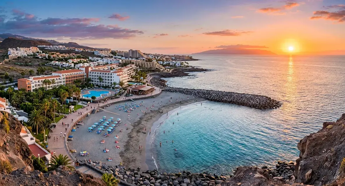 A scenic view of Callao Salvaje resort in Tenerife, featuring local streets and coastline, representing reliable taxi transfer destinations for budget-conscious travellers.