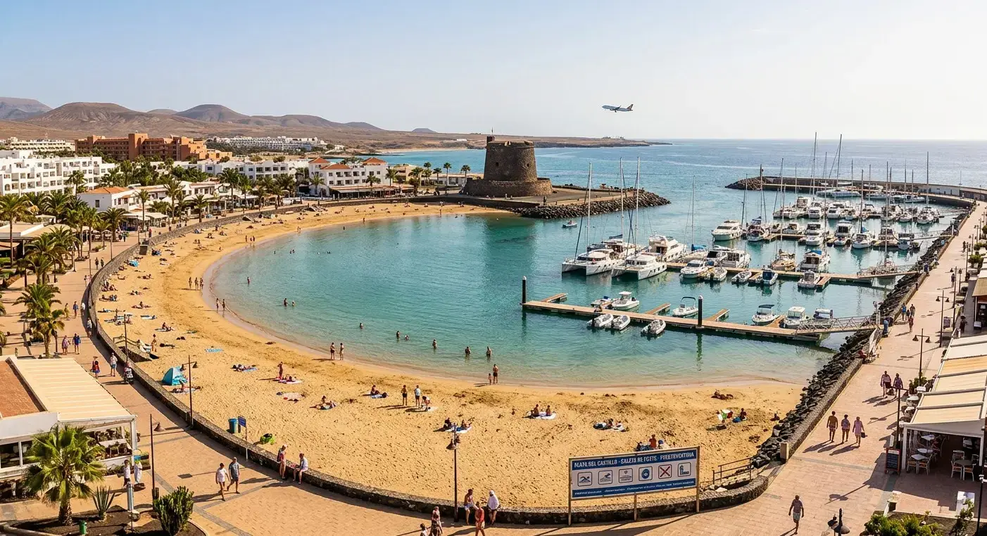 Coastal resort and beach area of Caleta de Fuste in Fuerteventura for private taxi and airport transfer services