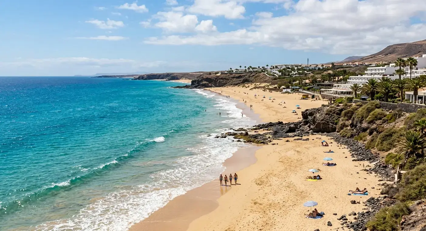 Clifftop resorts and sandy beaches in the Esquinzo area of Fuerteventura for private taxi airport transfers