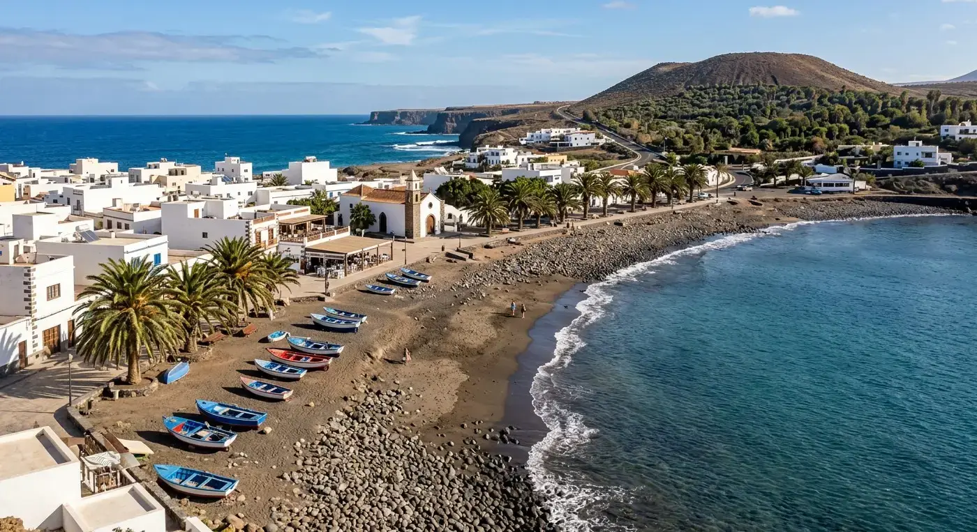 Coastal village and beach area of La Lajita in Fuerteventura for private taxi airport transfer services