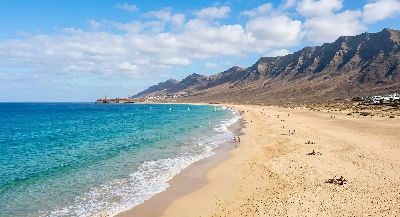 Coastal resort and beach area of Las Gaviotas in southern Fuerteventura for private taxi airport transfers