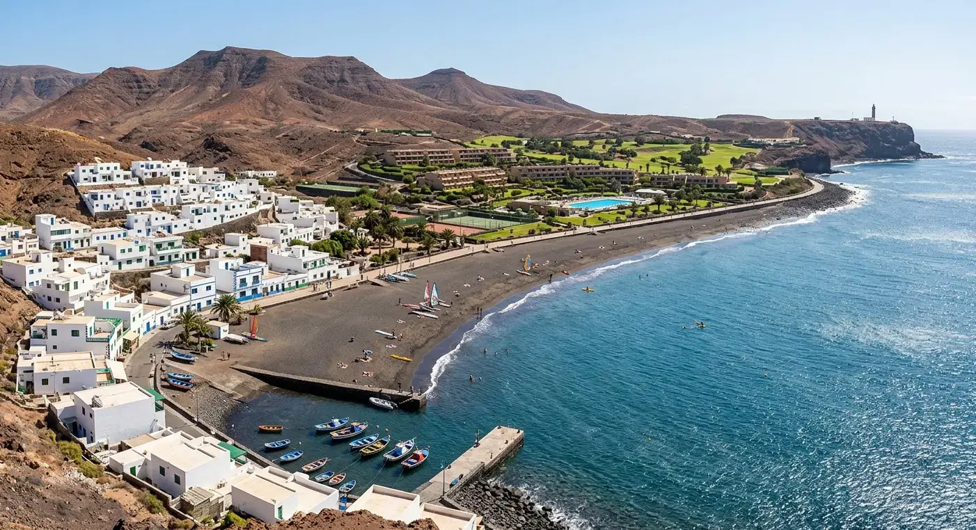 Coastal sports resort and volcanic bay area of Las Playitas in Fuerteventura for private taxi airport transfers