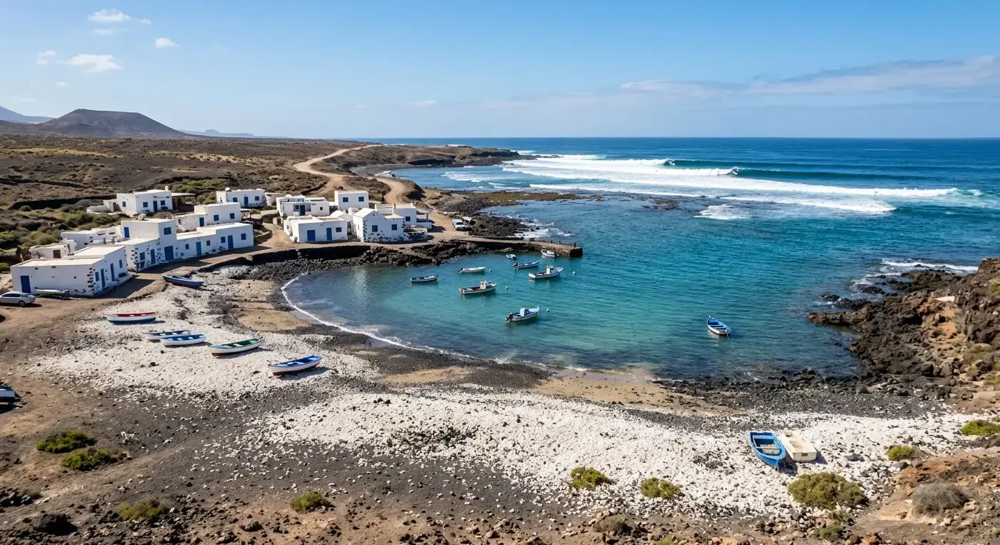 Secluded coastal fishing village area of Majanicho in Fuerteventura for private taxi airport transfer services