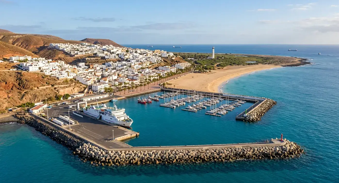 Harbour and port area of Morro Jable Puerto in southern Fuerteventura for private taxi airport transfers