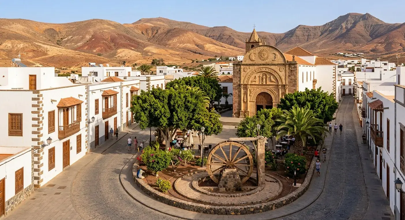 Historic town center and traditional architecture of Pájara in Fuerteventura for private taxi airport transfers