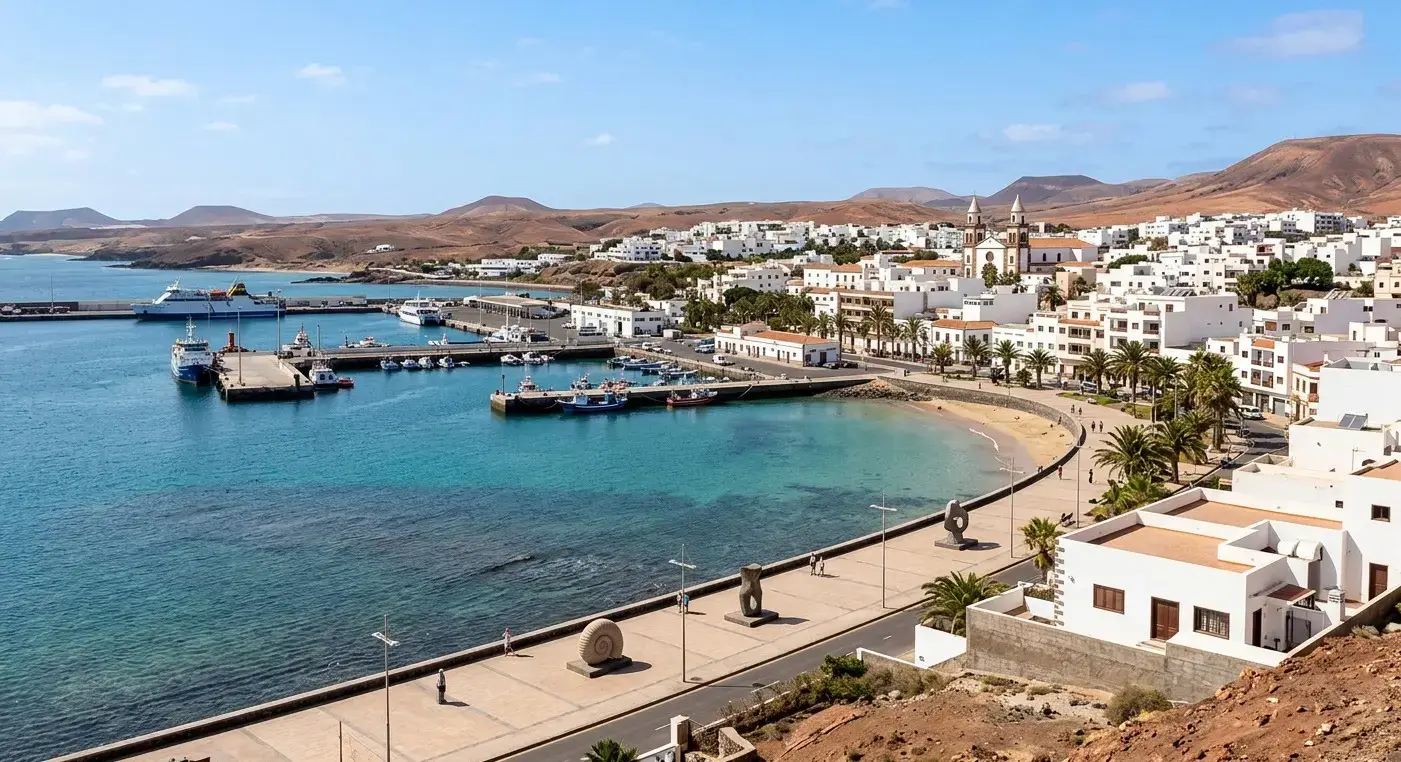 Harbour promenade and city center area of Puerto del Rosario in Fuerteventura for private taxi airport transfers