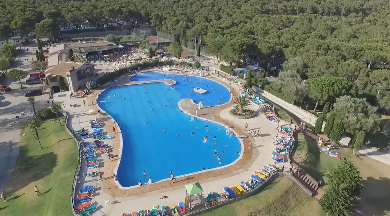 Stunning resort view of Camping Castell Montgrí, the final stop for Cheap Taxis family airport transfer services from Girona Airport.