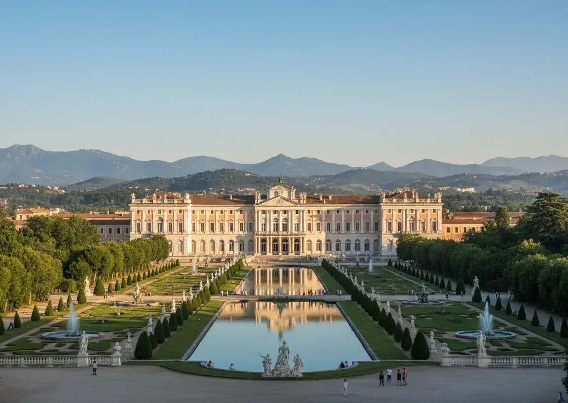 The spectacular Royal Palace of Caserta, a magnificent destination reached via private taxi services from Naples airport.