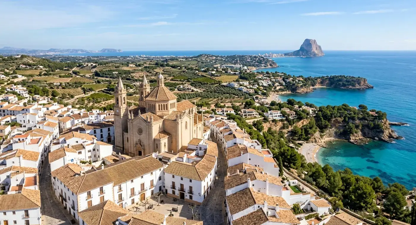 Historic old town architecture and scenic coves of the coastal resort of Benissa for private taxi airport transfers from Valencia Airport by cheap-taxis.com