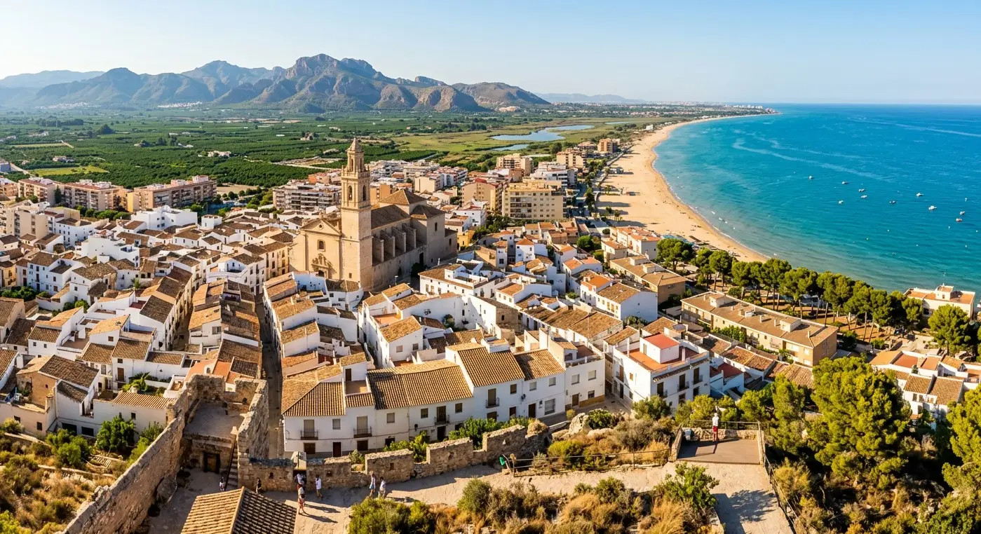 Historic old town streets of the coastal resort of Oliva for private taxi airport transfers from Valencia Airport by cheap-taxis.com