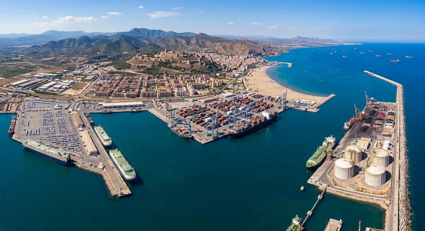 Wide sandy beachfront and scenic seaside promenade of the coastal resort of Port Sagunto for private taxi airport transfers from Valencia Airport by cheap-taxis.com